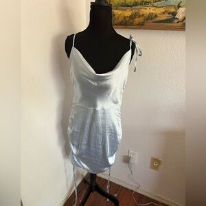 Beginning Boutique Atlantic Drawing Dress in Blue Satin - Medium NWT